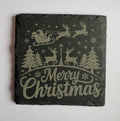 Merry Christmas Santa's sleigh laser engraved slate coaster with winter scene
