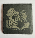 Snowman with wine glasses laser engraved slate coaster