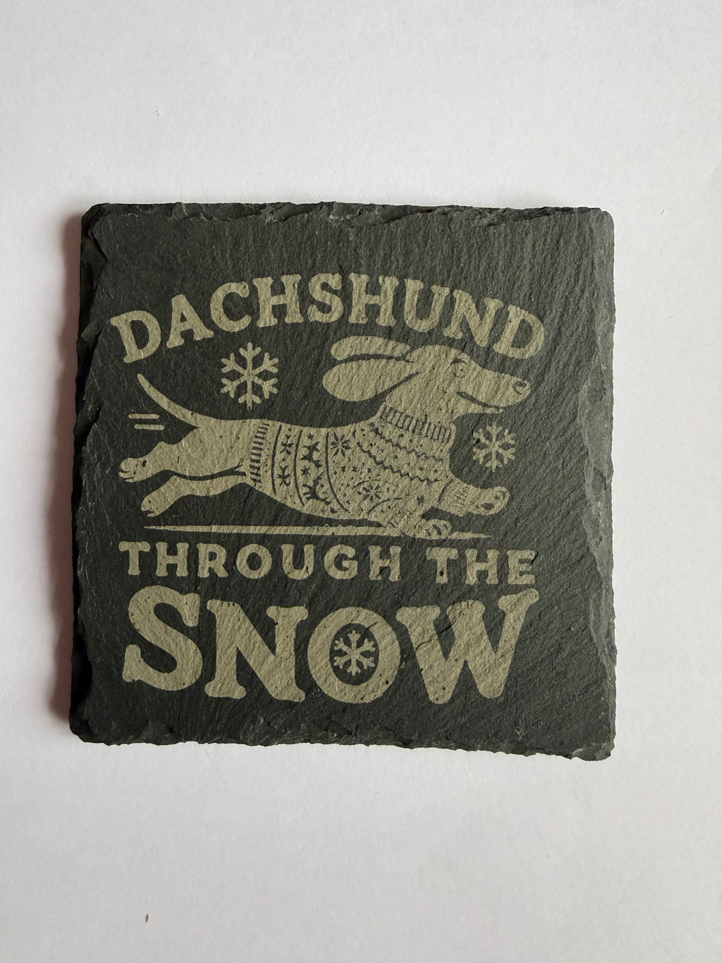 Dachshund Through the Snow Slate Coaster