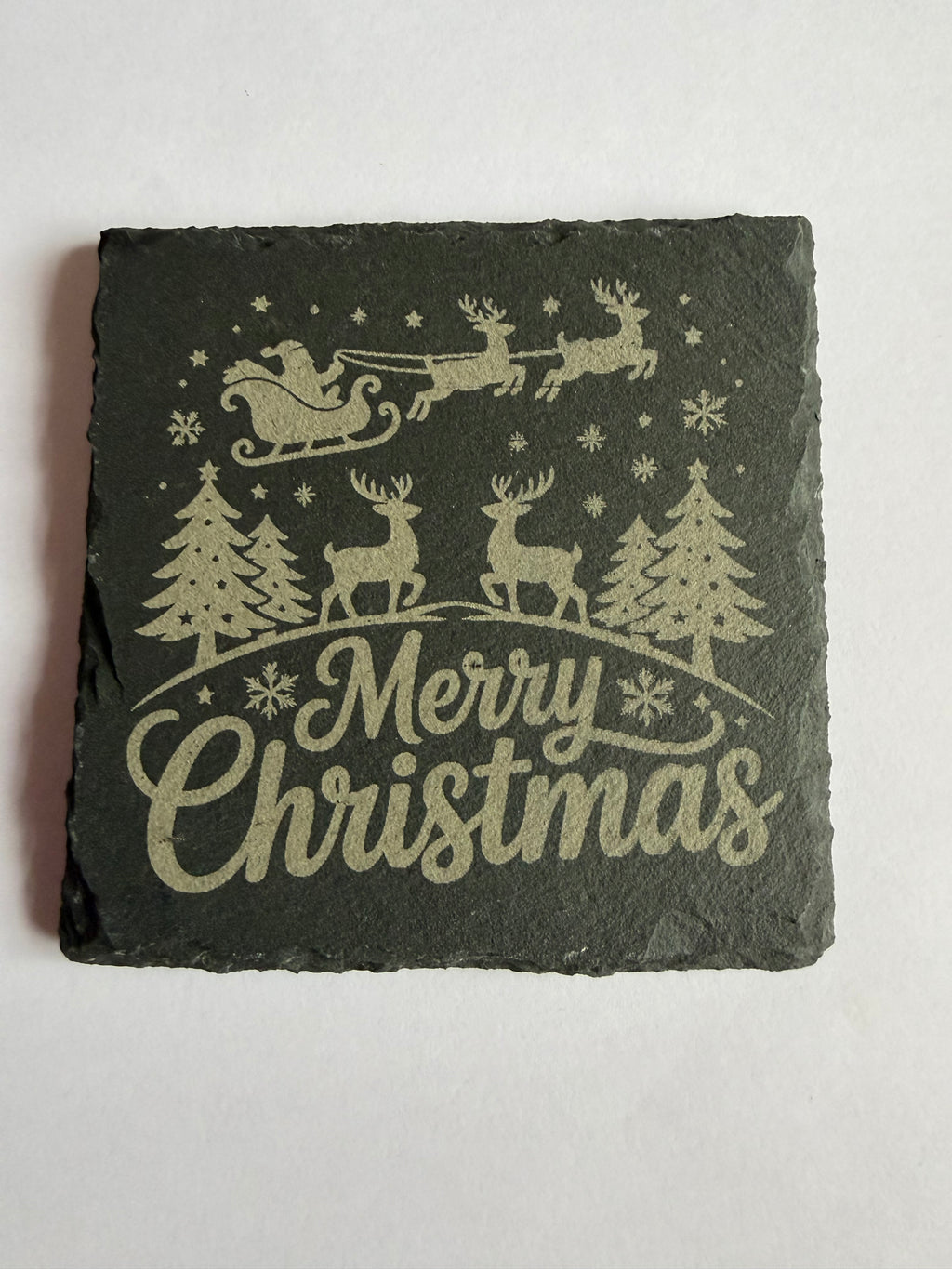 Merry Christmas Santa's Sleigh Slate Coaster