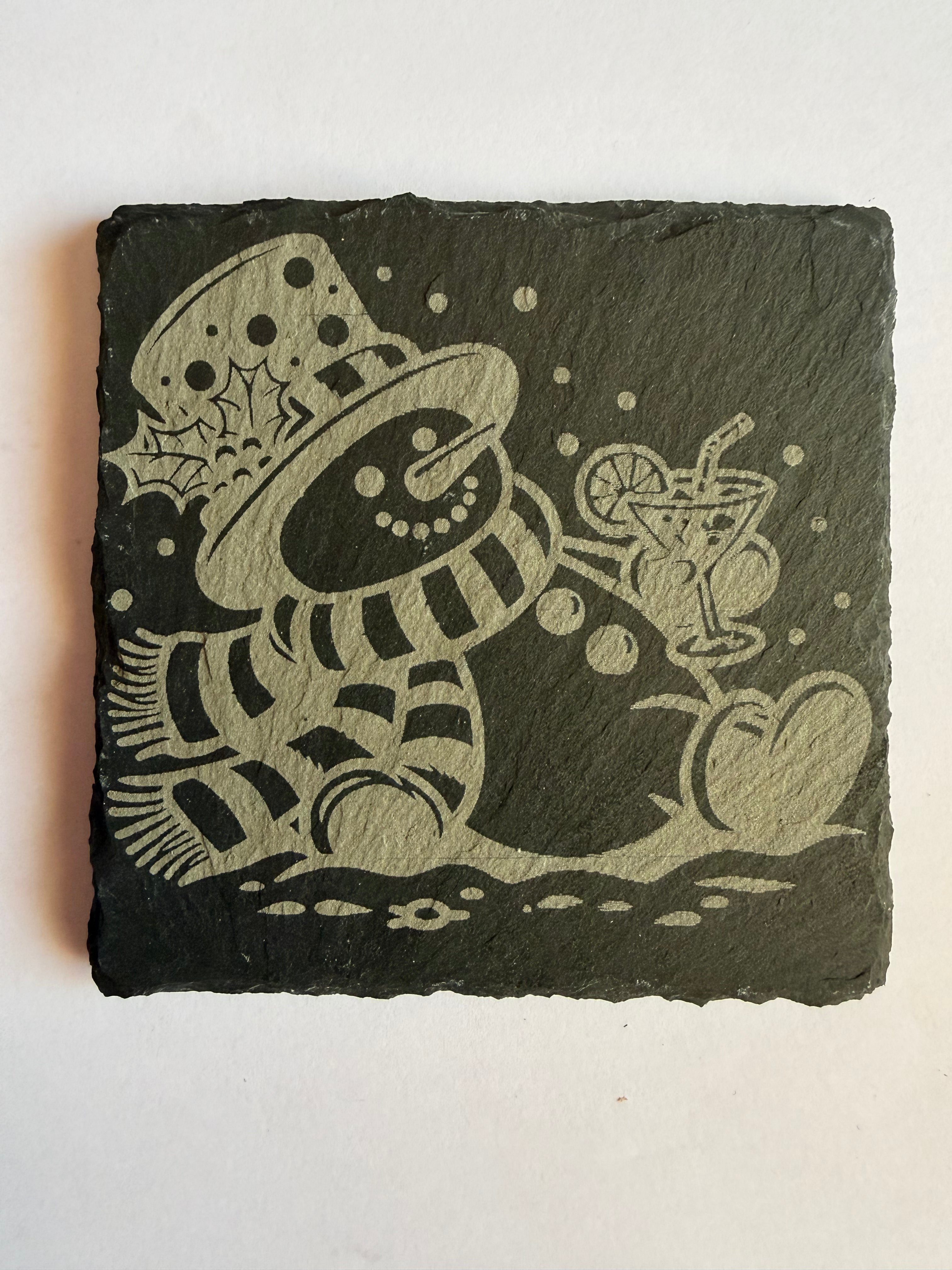 Snowman with Cocktail Slate Coaster