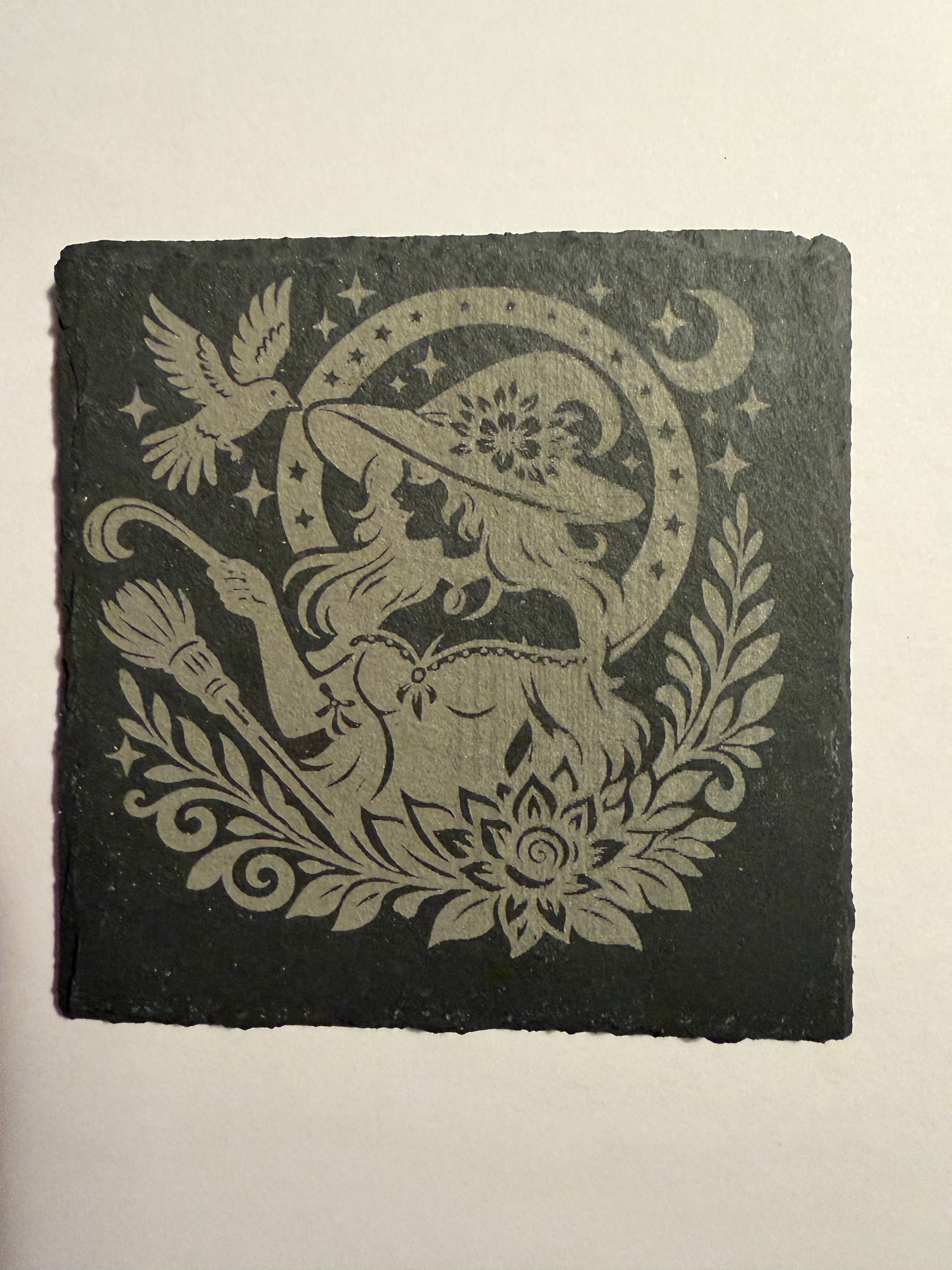 Witch and Bird Slate Coaster